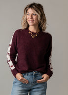 Pull bordeaux cœurs brodés la Boutique de Lydie 