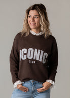 Pull chocolat dentelle brodé Iconic  la Boutique de Lydie