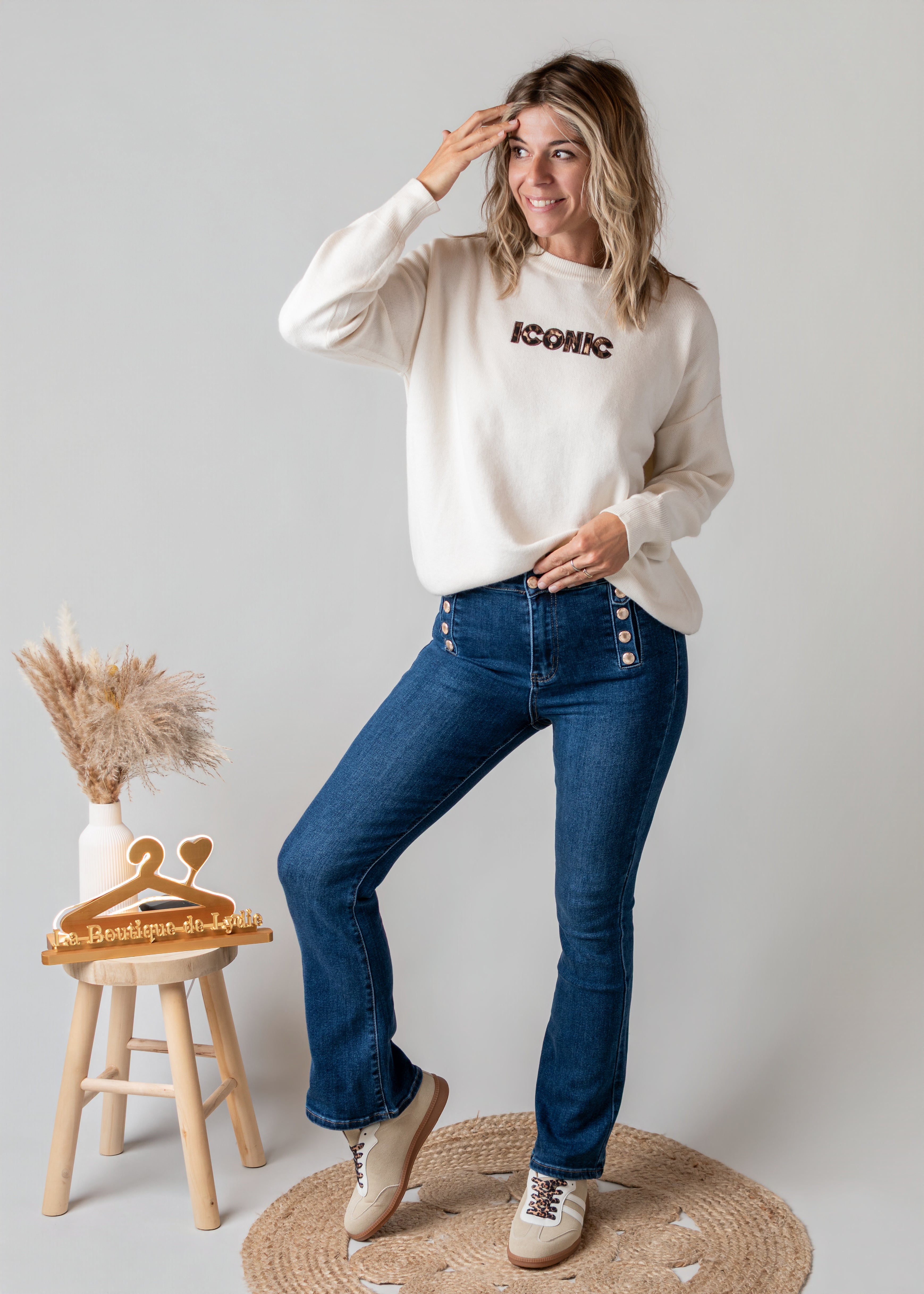 Pull fin beige clair Iconic