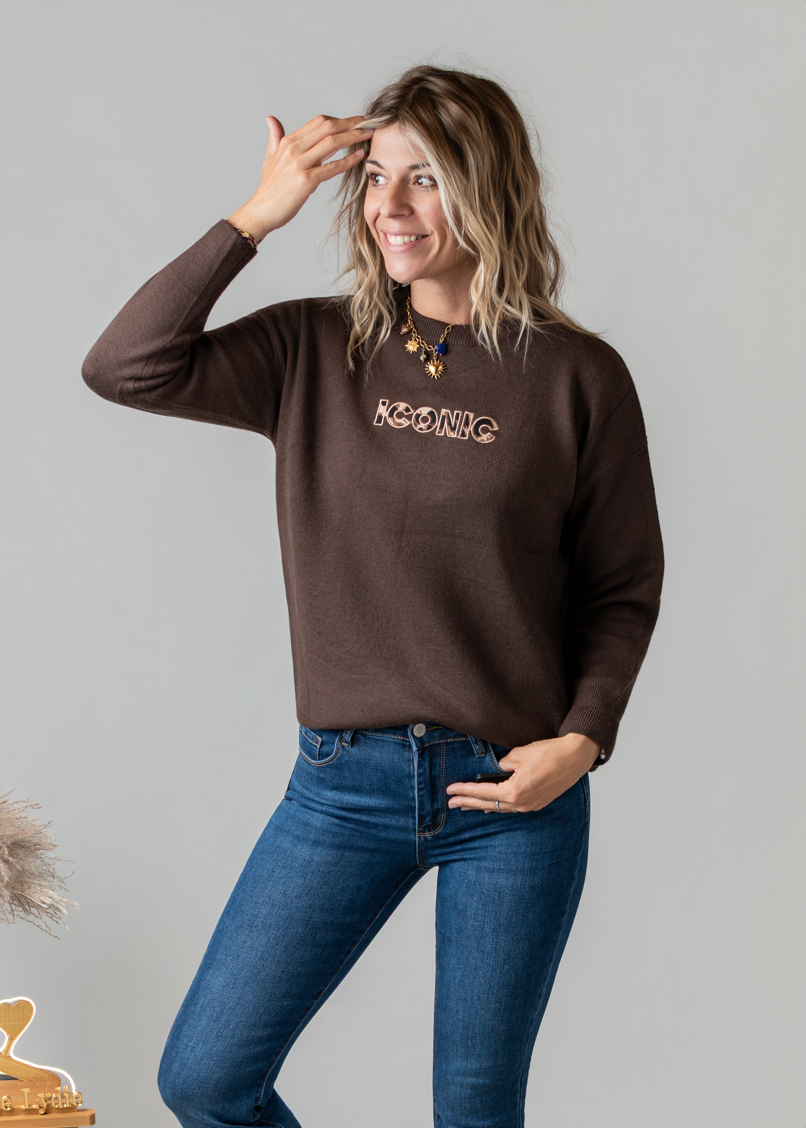 Pull fin chocolat clair Iconic la boutique de lydie