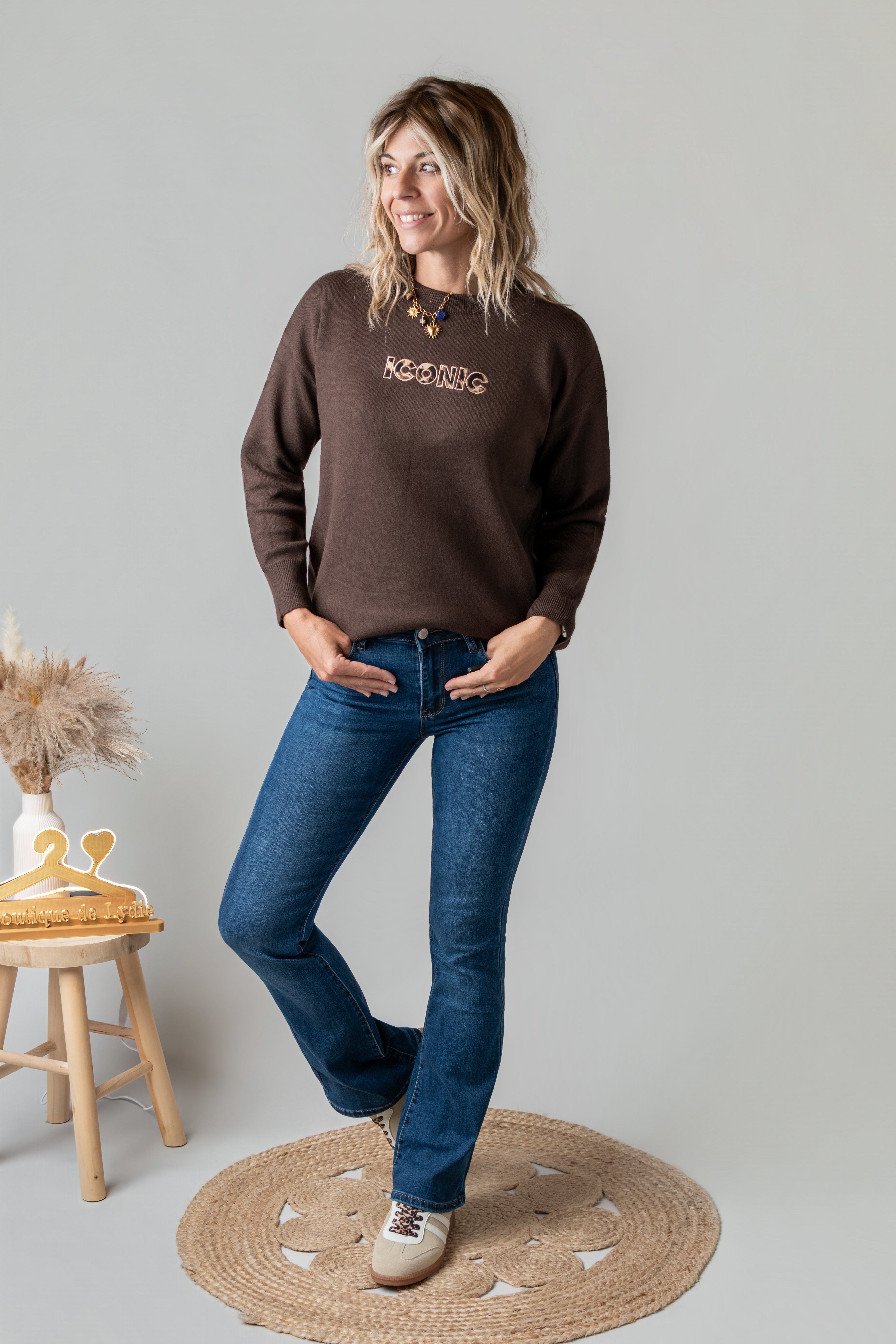 Pull fin chocolat clair Iconic 