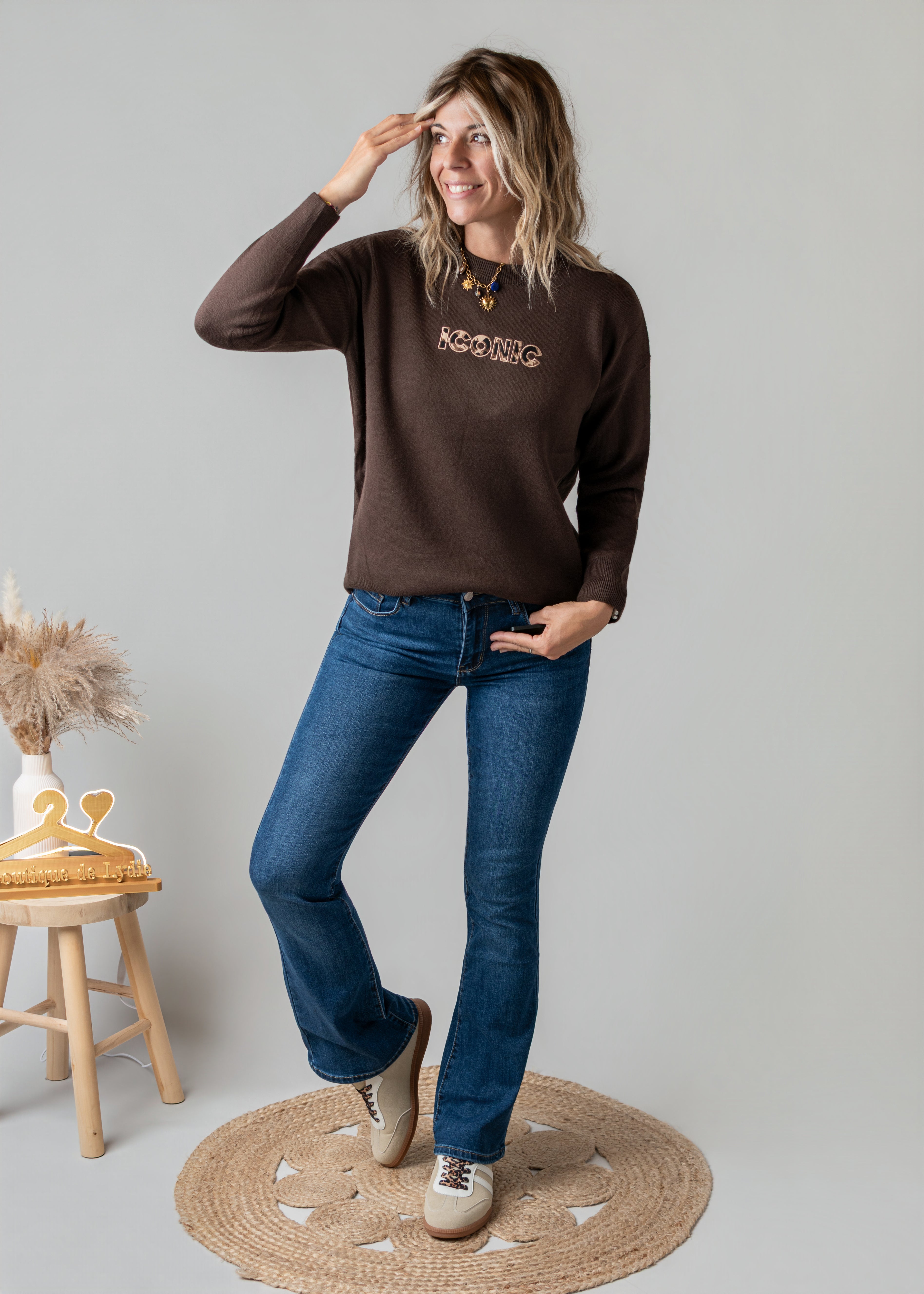 Pull fin chocolat clair Iconic 