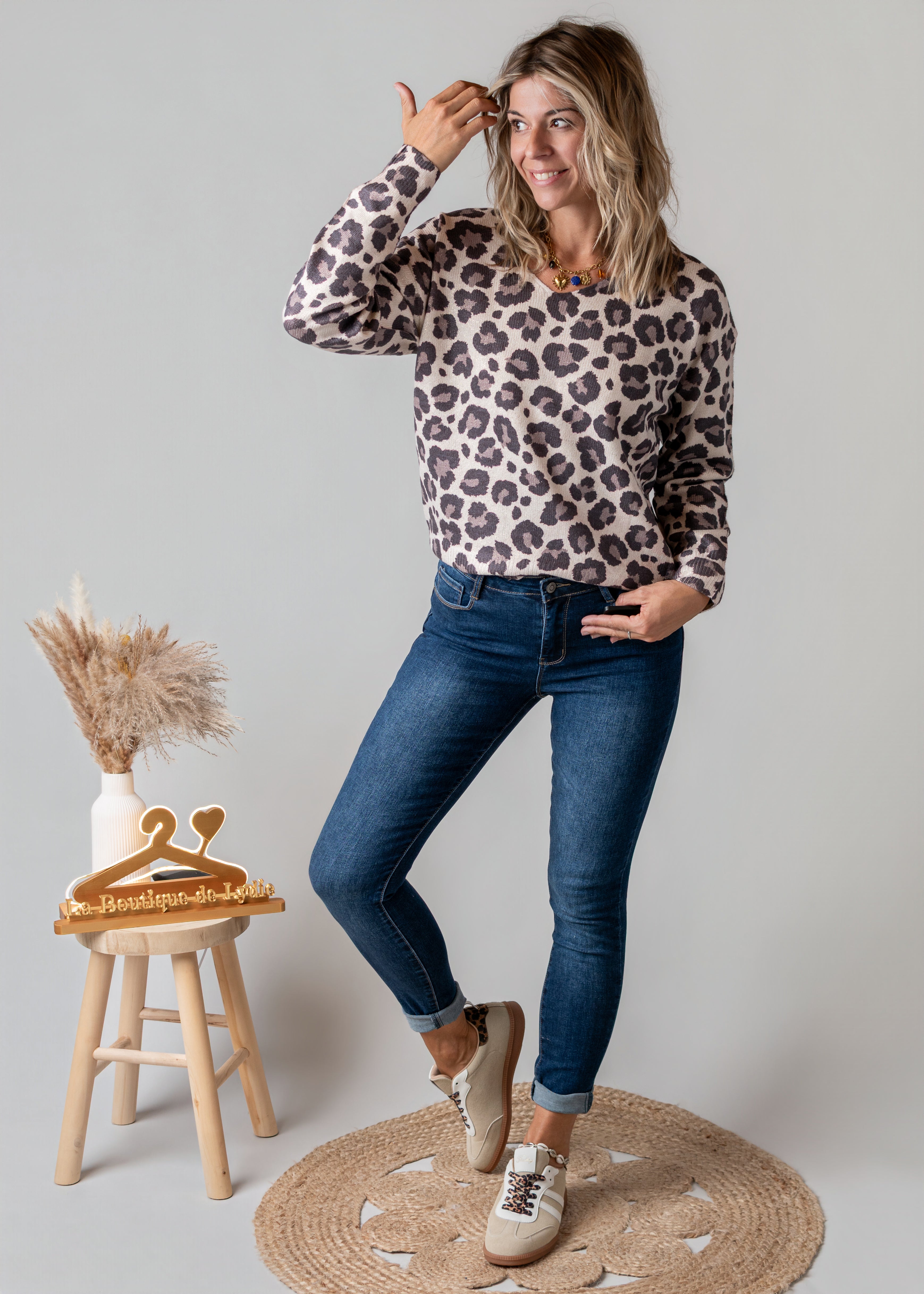 Pull Fin Léopard Pailleté Lurex la boutique de lydie 
