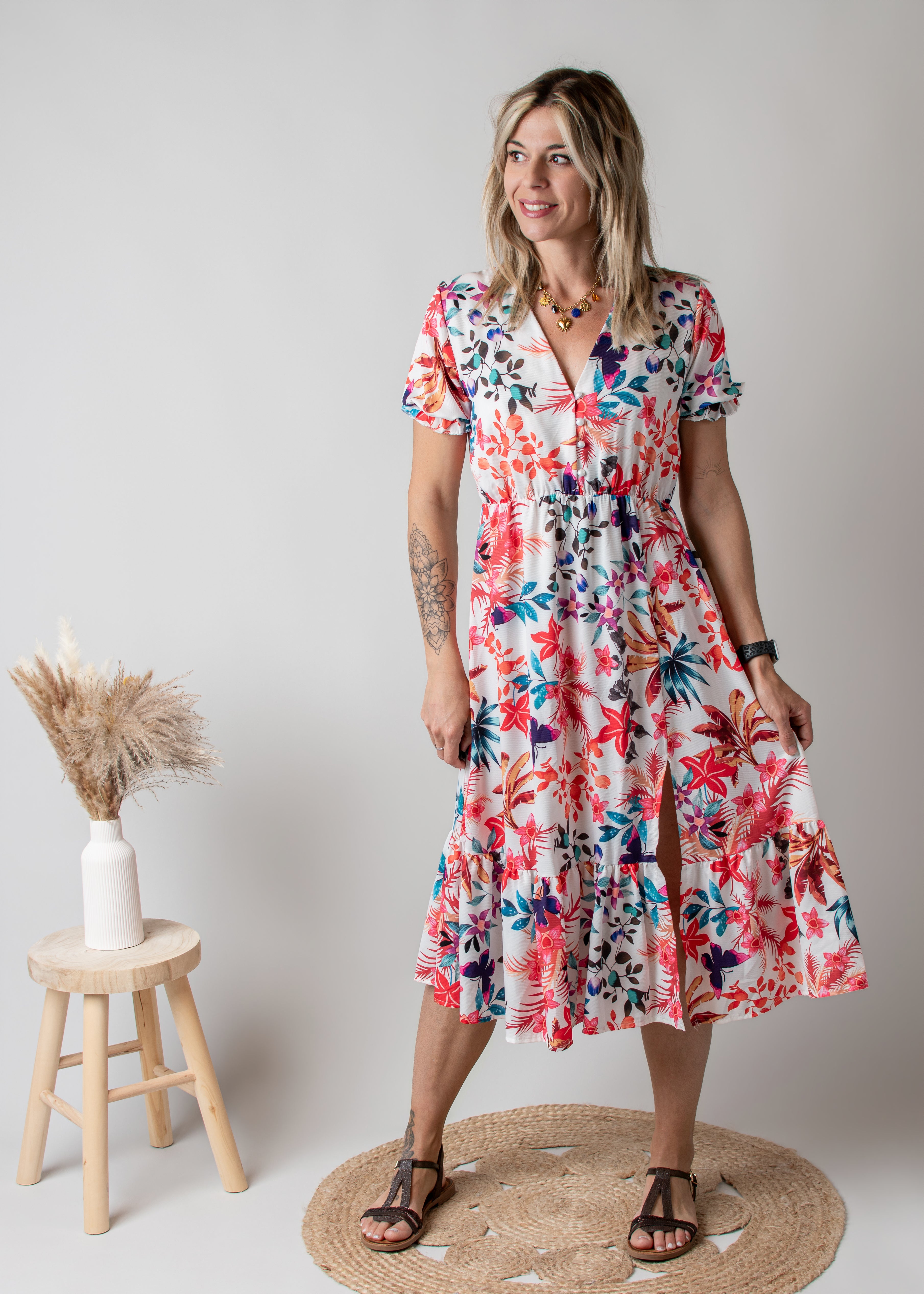 Robe Mi-Longue Fleurie