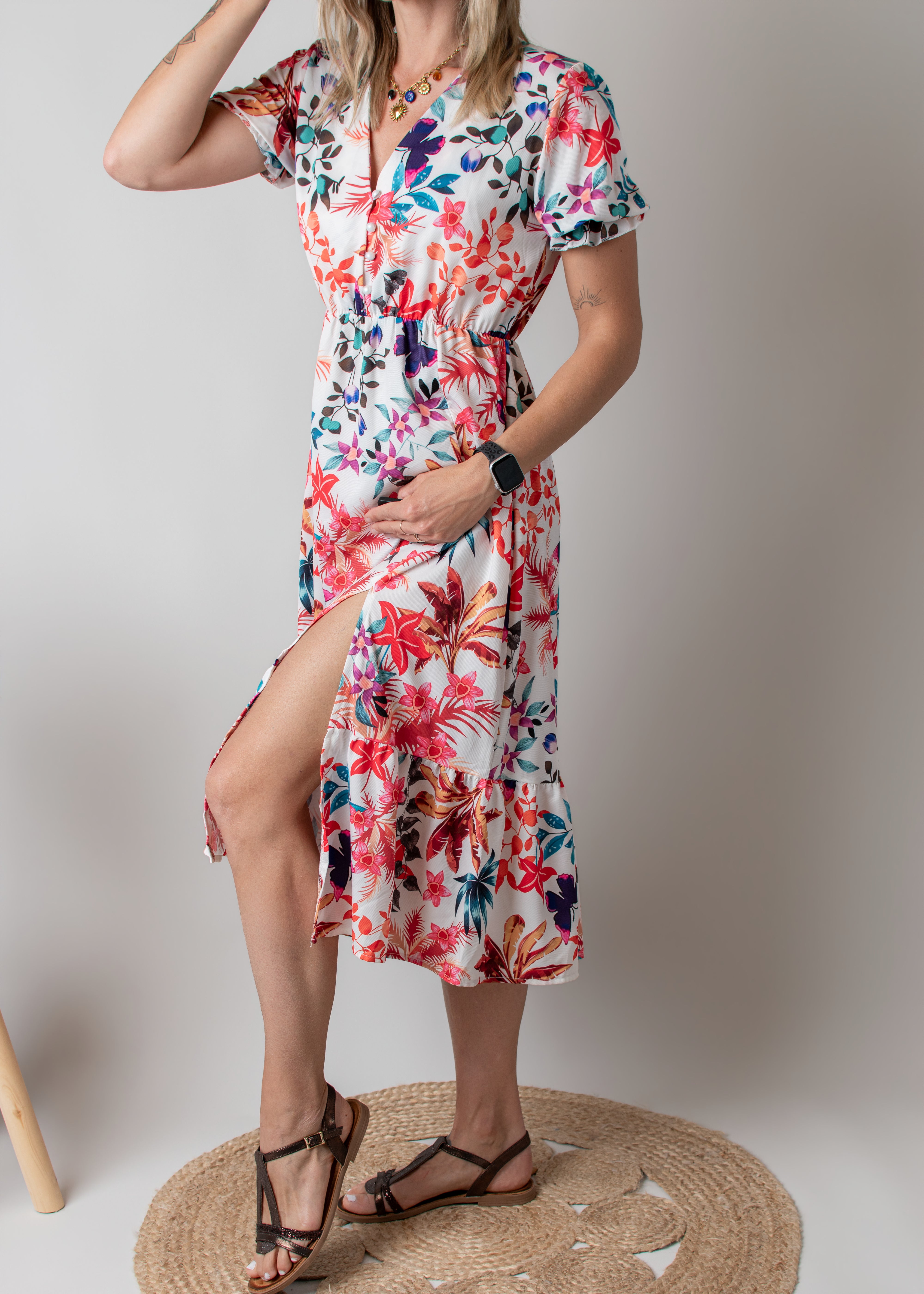 Robe Mi-Longue Fleurie