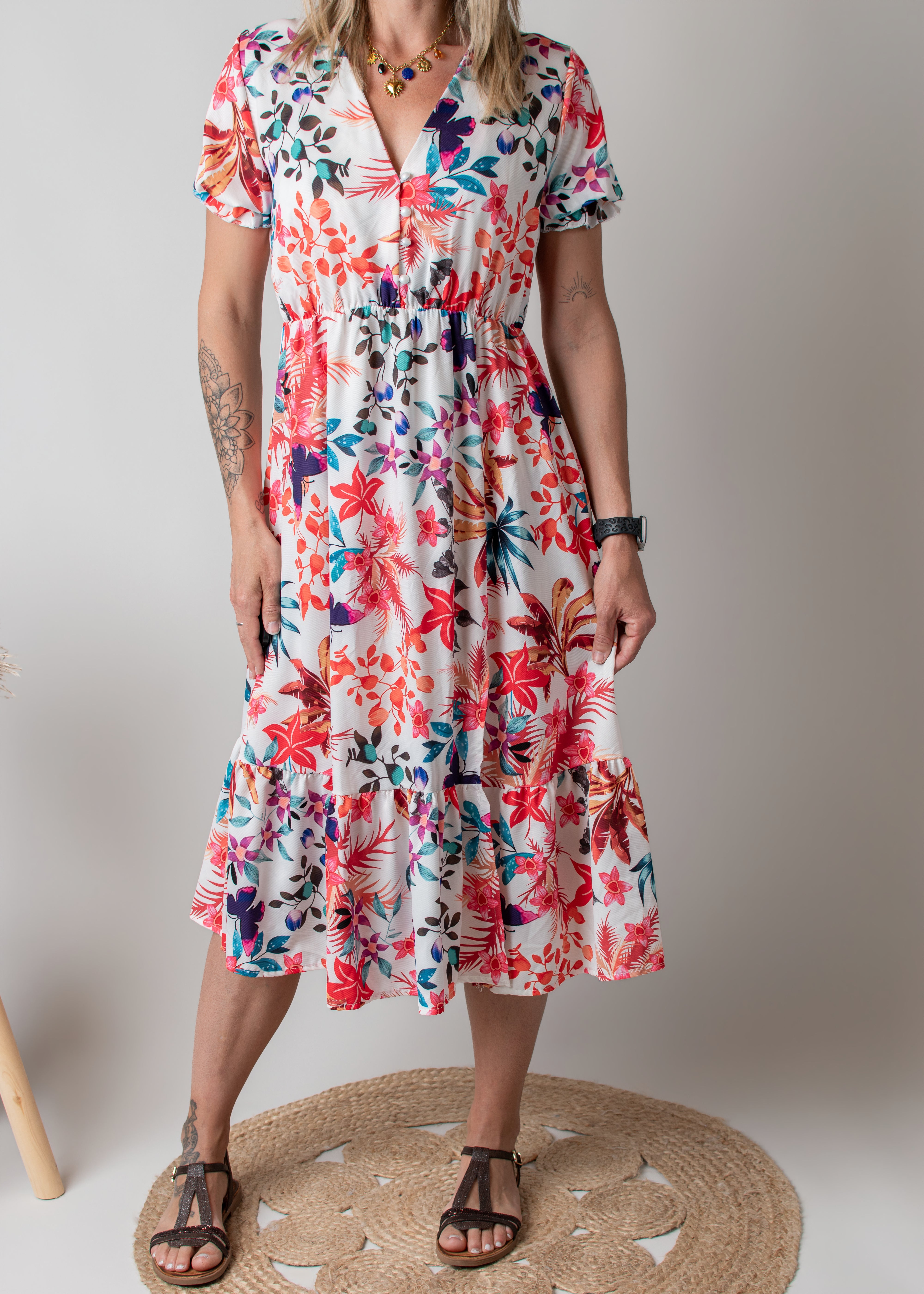 Robe Mi-Longue Fleurie