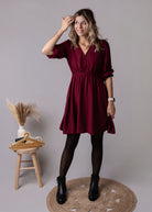 Robe courte bordeaux manches longues