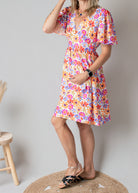 Robe Courte Fleurie Fuchsia & Orange