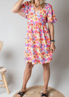 Robe Courte Fleurie Fuchsia & Orange