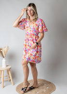 Robe Courte Fleurie Fuchsia & Orange la boutique de lydie 