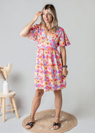 Robe Courte Fleurie Fuchsia & Orange