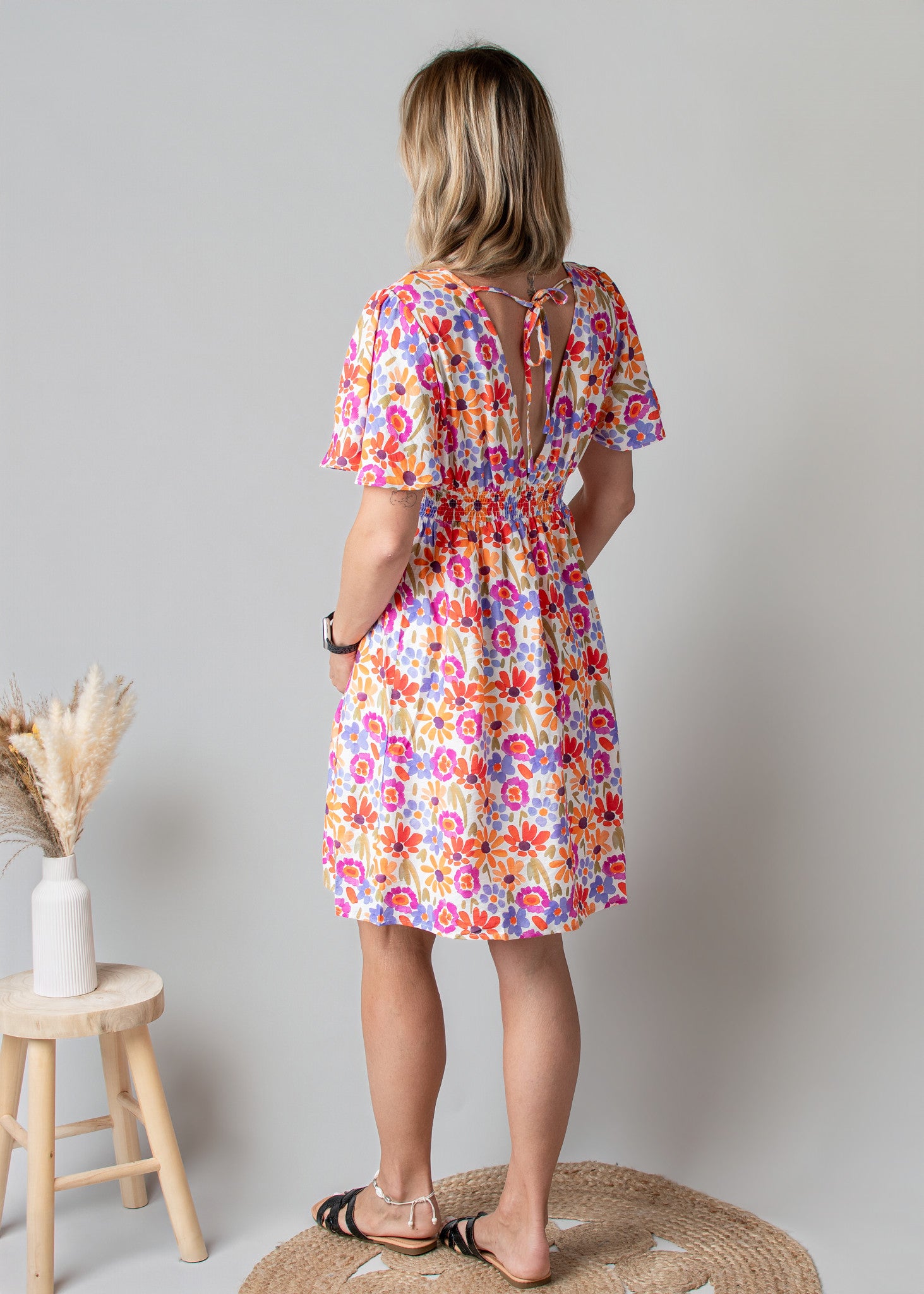 Robe Courte Fleurie Fuchsia & Orange