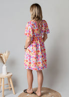 Robe Courte Fleurie Fuchsia & Orange