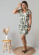 Robe Courte Tropicale Verte & Écrue 