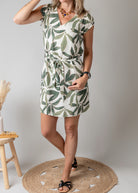 Robe Courte Tropicale Verte & Écrue 
