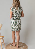 Robe Courte Tropicale Verte & Écrue 