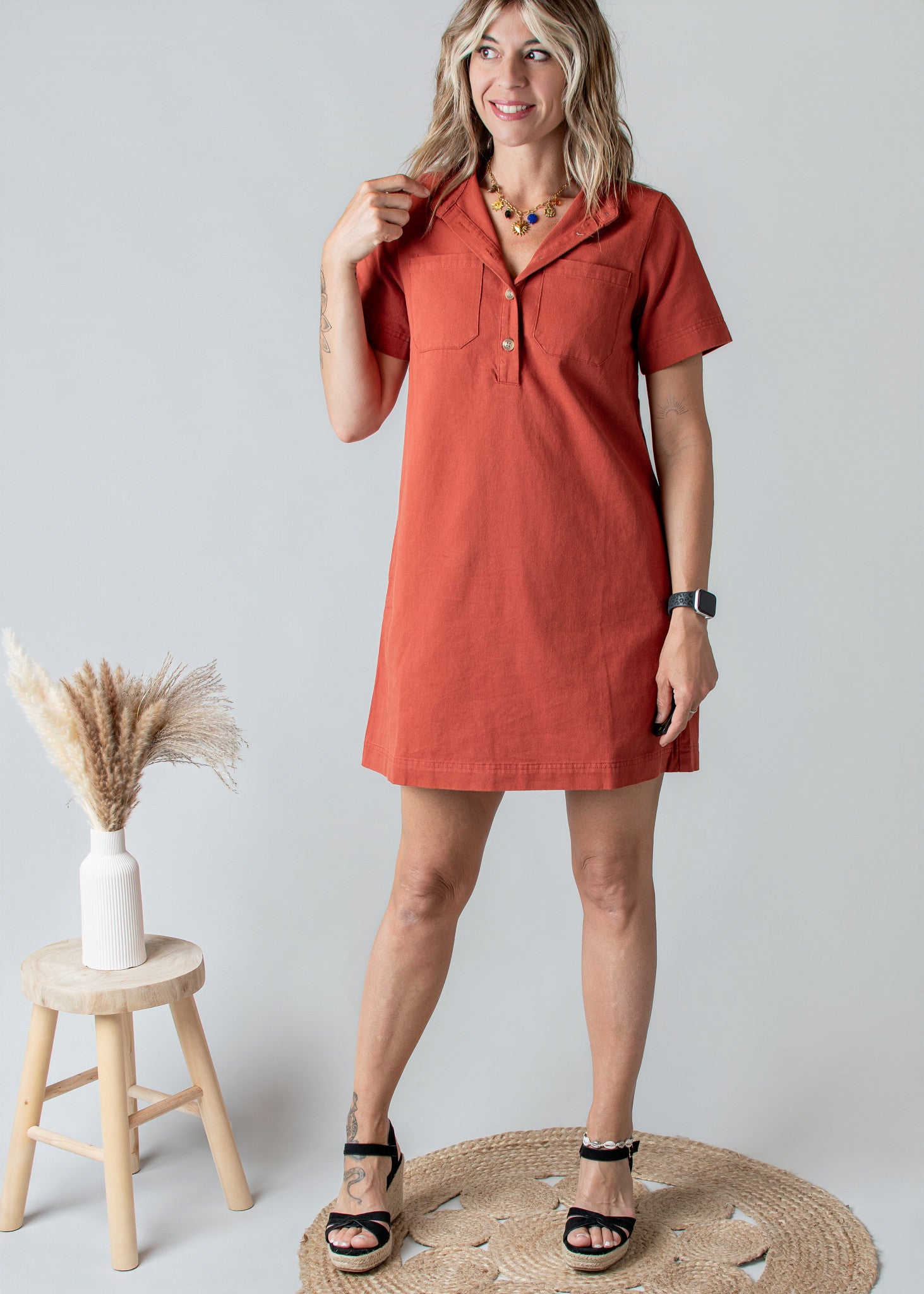 Robe Droite Coton Terracotta Style Denim