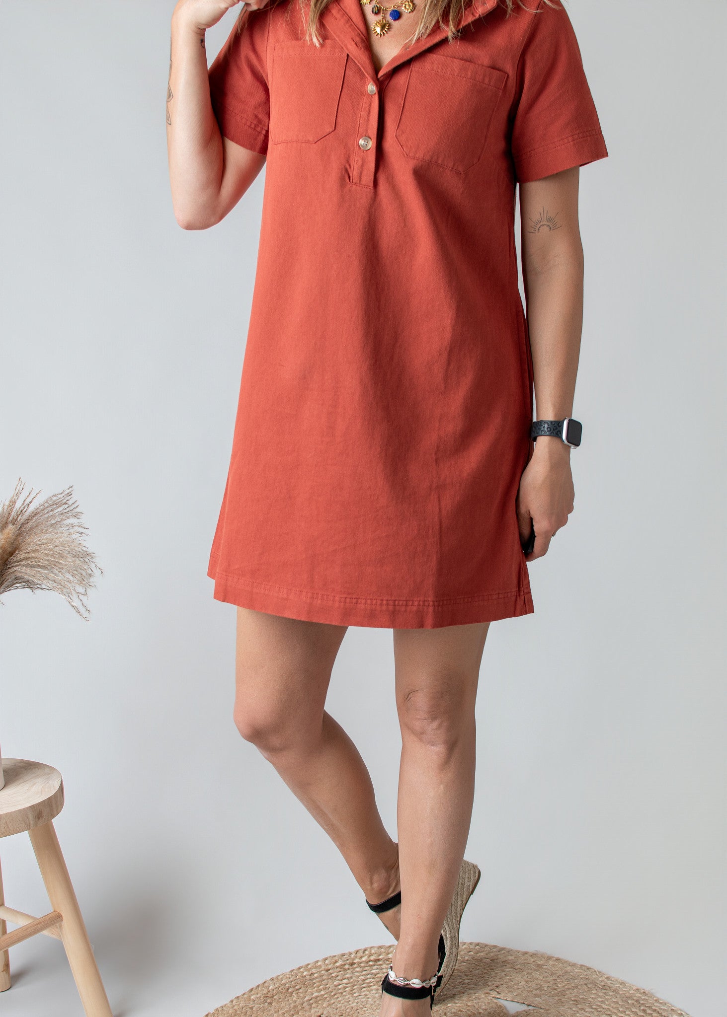 Robe Droite Coton Terracotta Style Denim