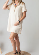 Robe Droite Coton Beige Style Denim 