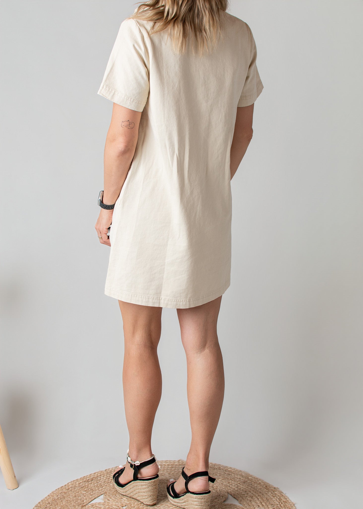 Robe Droite Coton Beige Style Denim 
