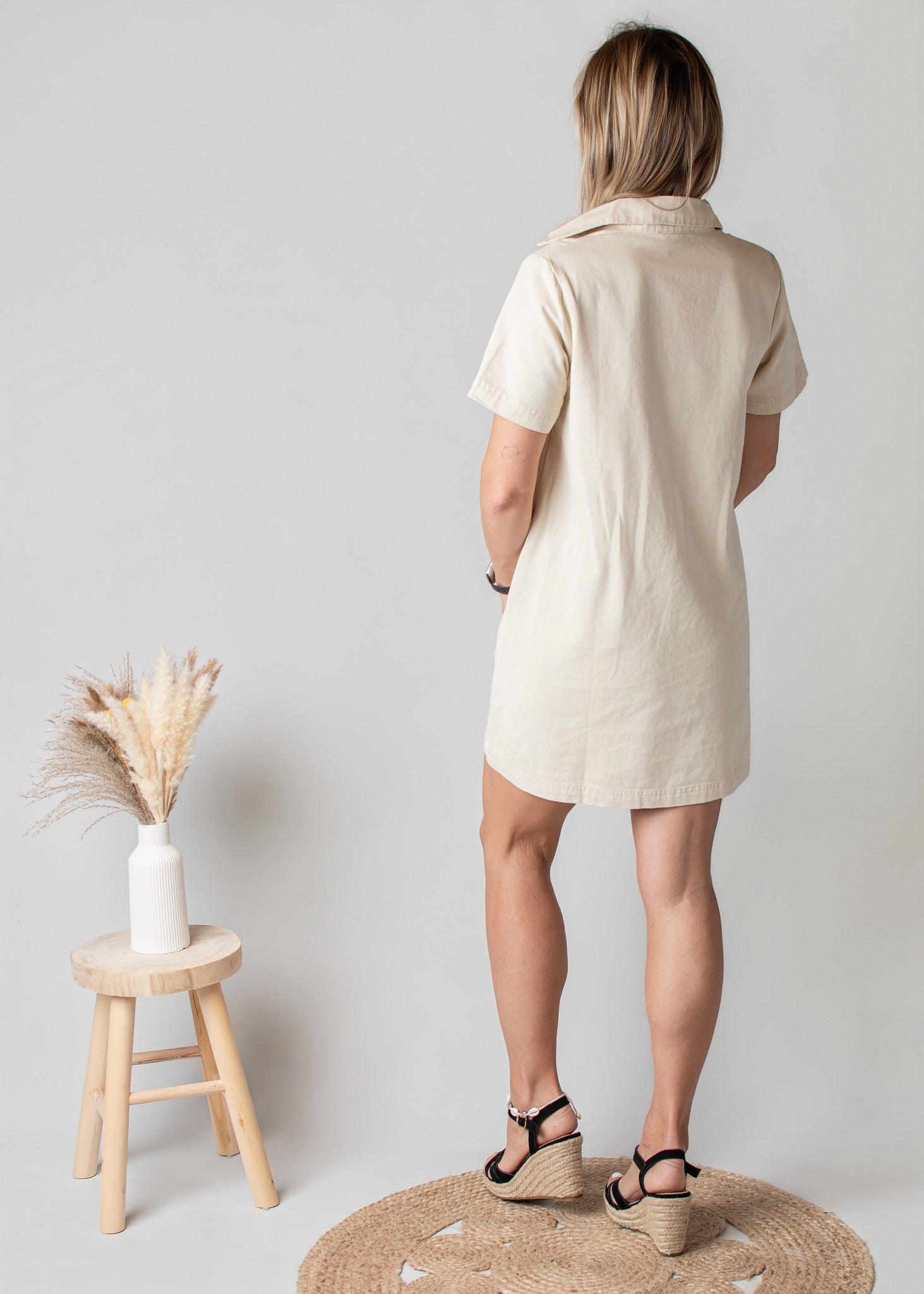 Robe Droite Coton Beige Style Denim 