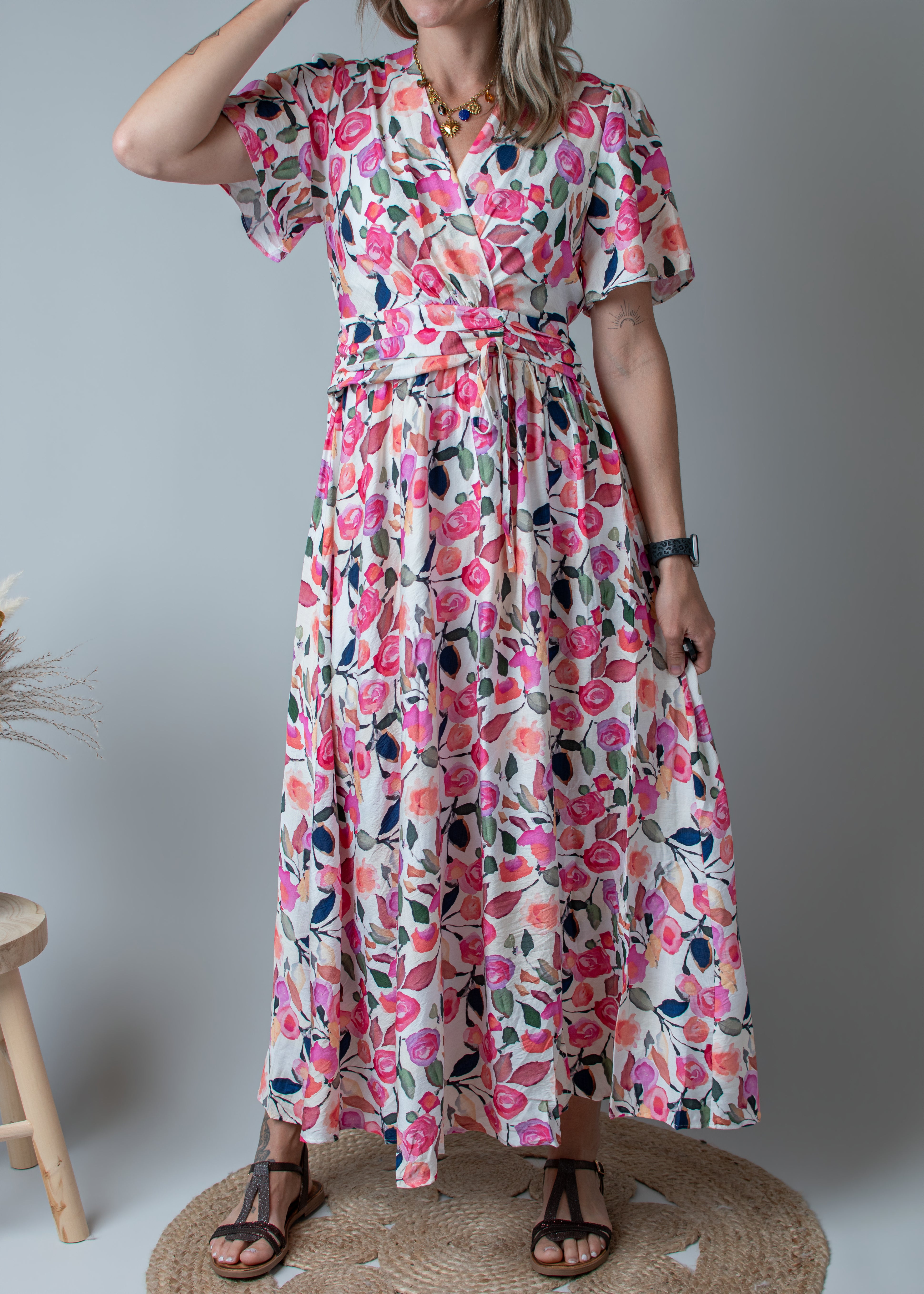 Robe Longue Fluide Fleurie rose