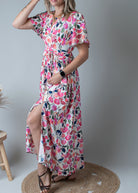 Robe Longue Fluide Fleurie rose