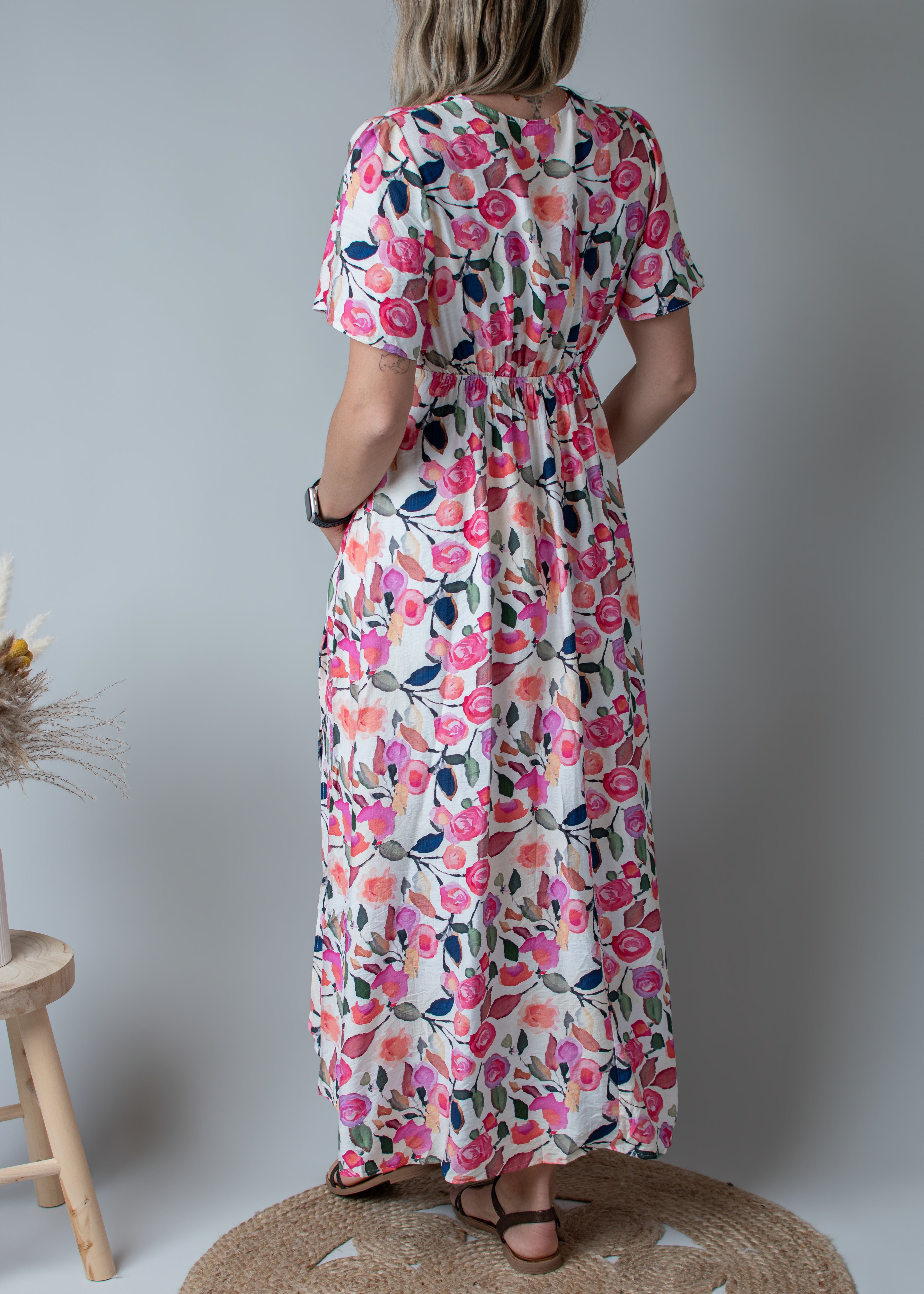 Robe Longue Fluide Fleurie rose