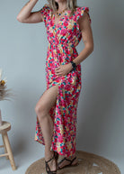 Robe Longue Fleurie Rose et Jaune