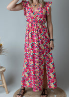 Robe Longue Fleurie Rose et Jaune