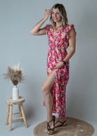 Robe Longue Fleurie Rose et Jaune la boutique de Lydie