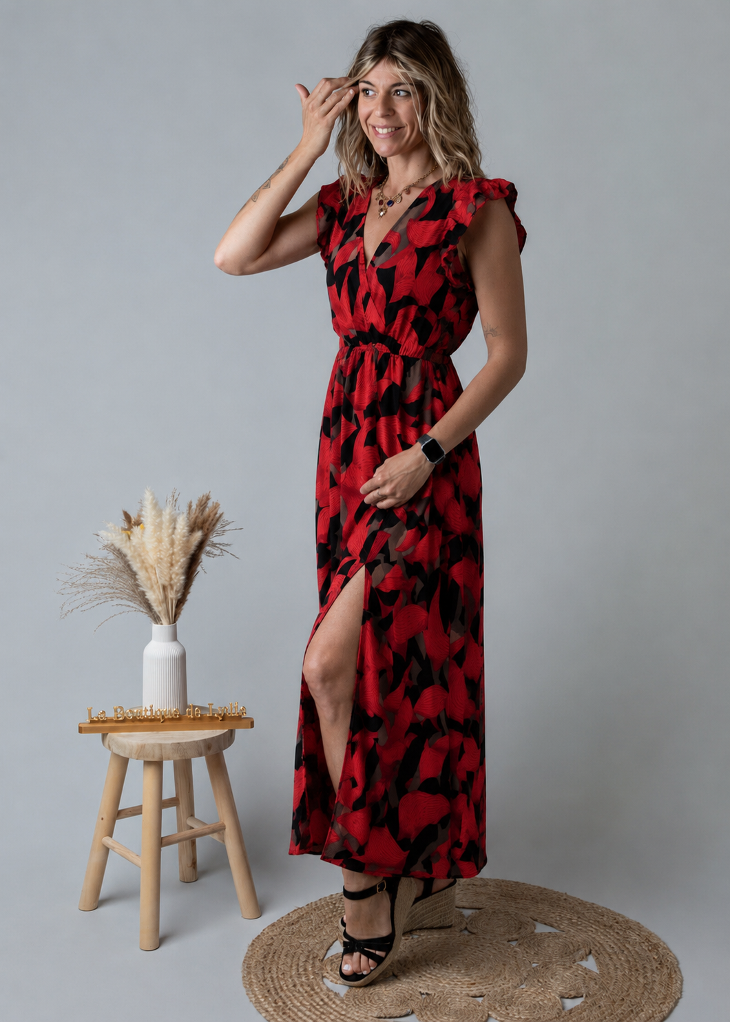 Robe Longue Fleurie Rouge & Noire la boutique de lydie