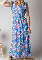Robe Longue Bleue Imprimé Cachemire