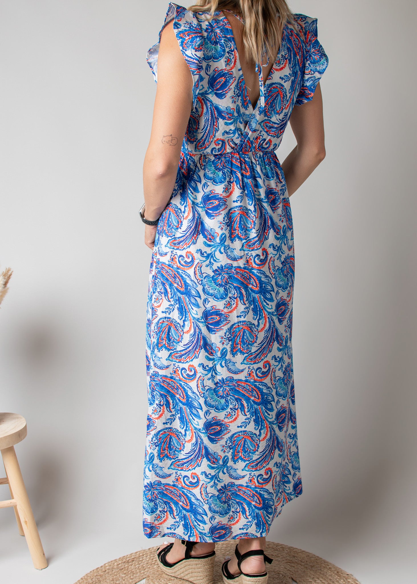 Robe Longue Bleue Imprimé Cachemire