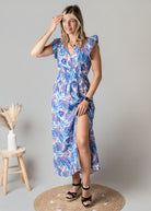 Robe Longue Bleue Imprimé Cachemire