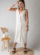 Robe longue en crochet écru