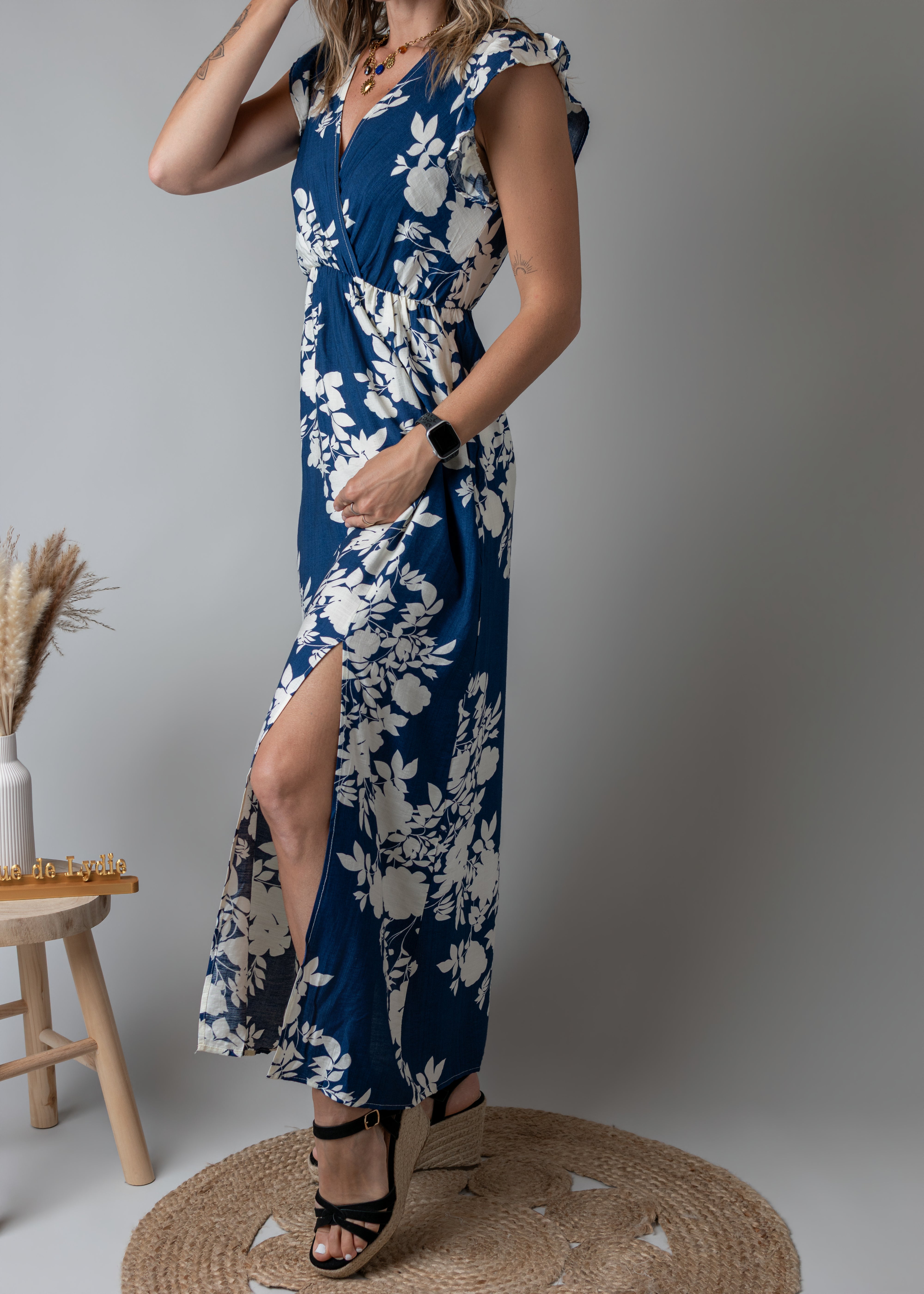 Robe Longue fleurie bleue