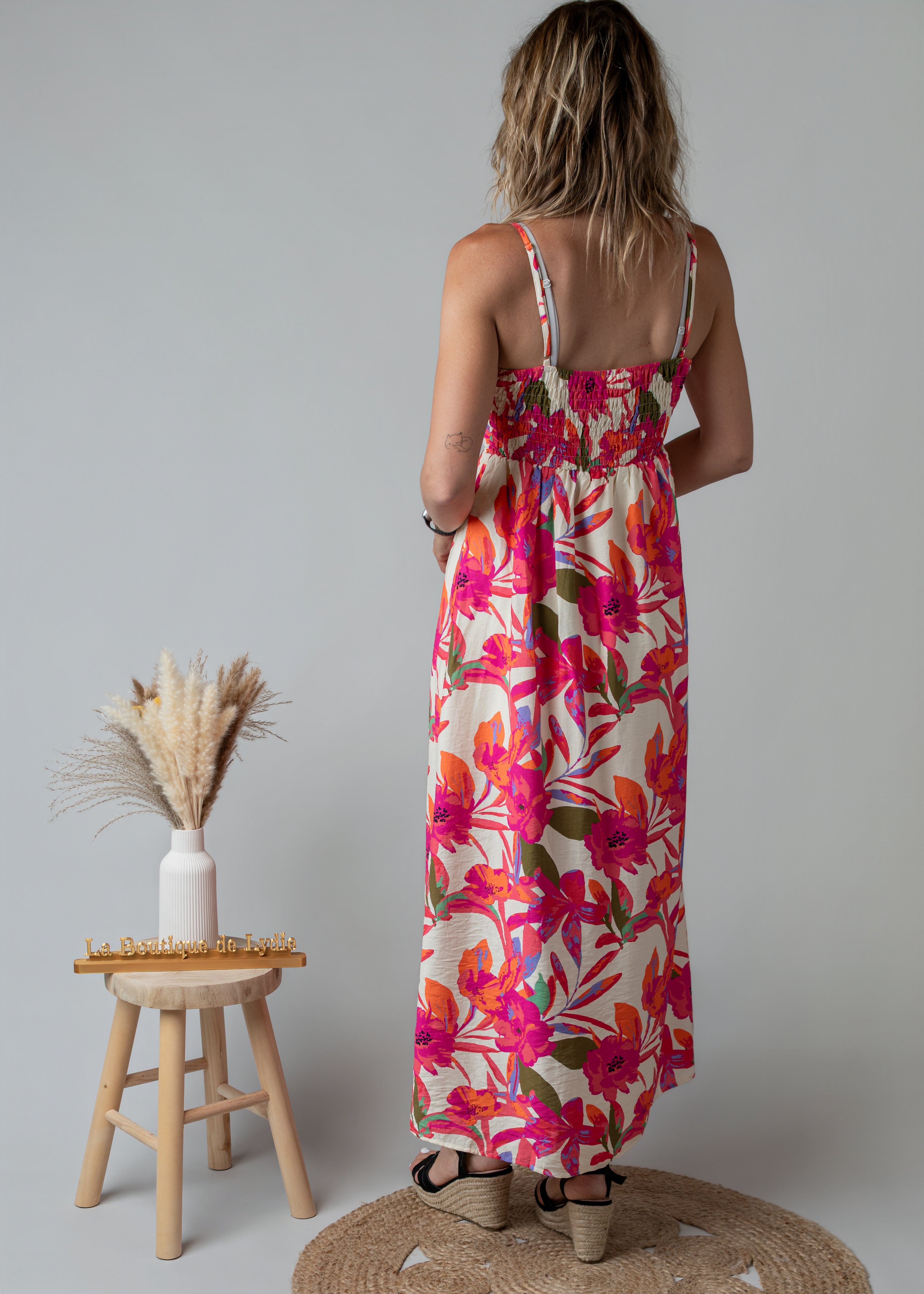 Robe Longue Fleurie fuchsia 