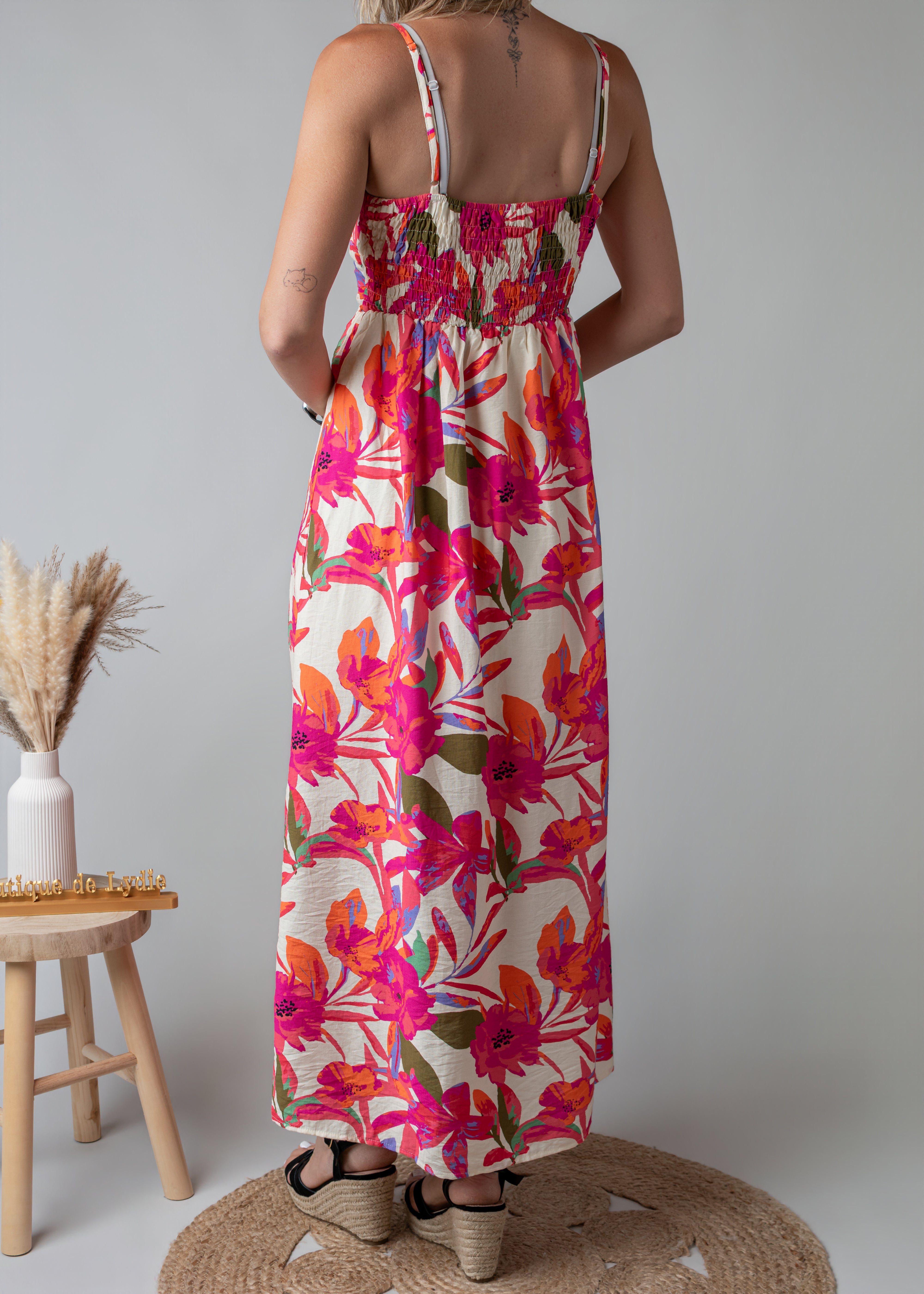 Robe Longue Fleurie fuchsia 