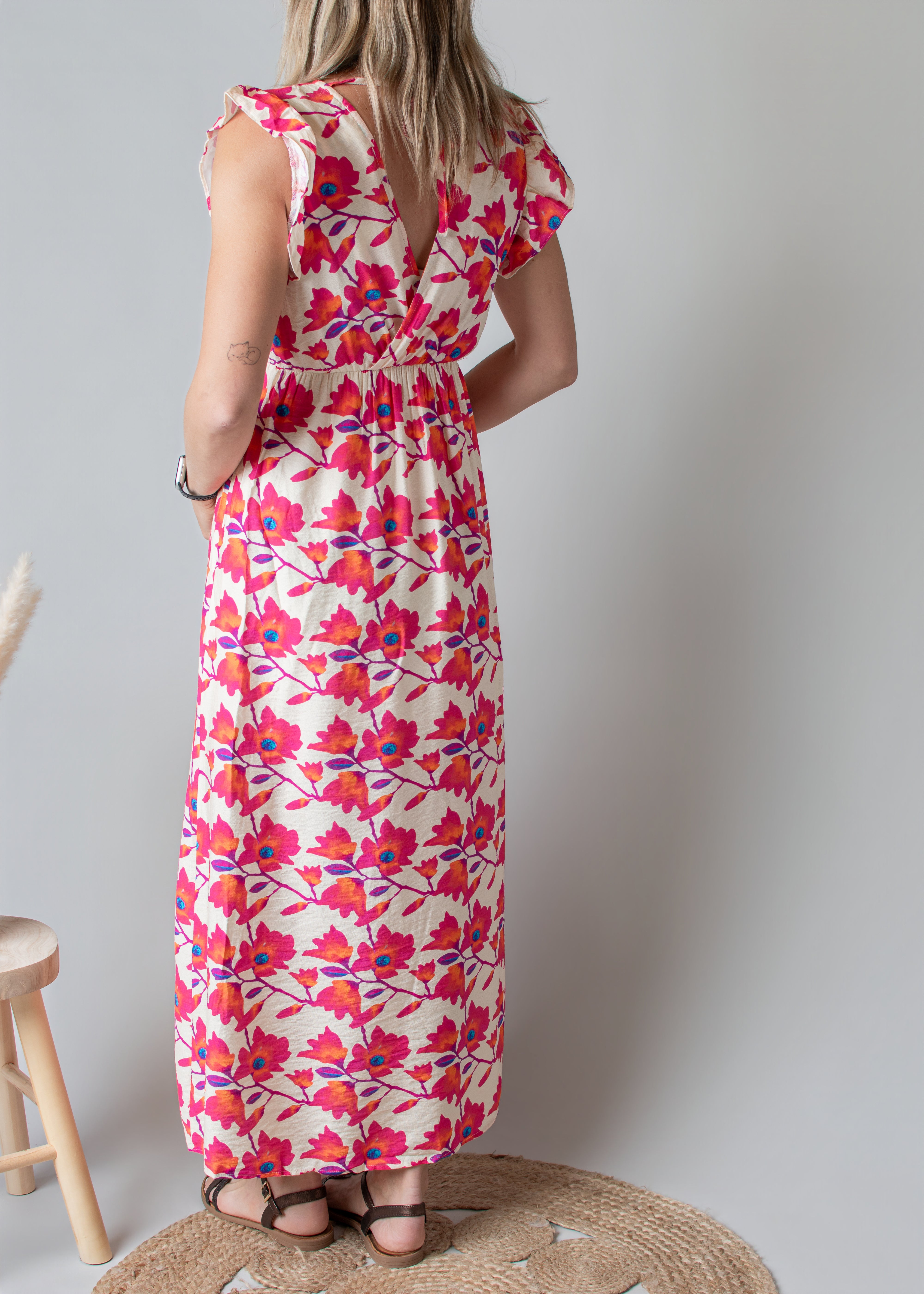 Robe Longue Fleurie Rose 