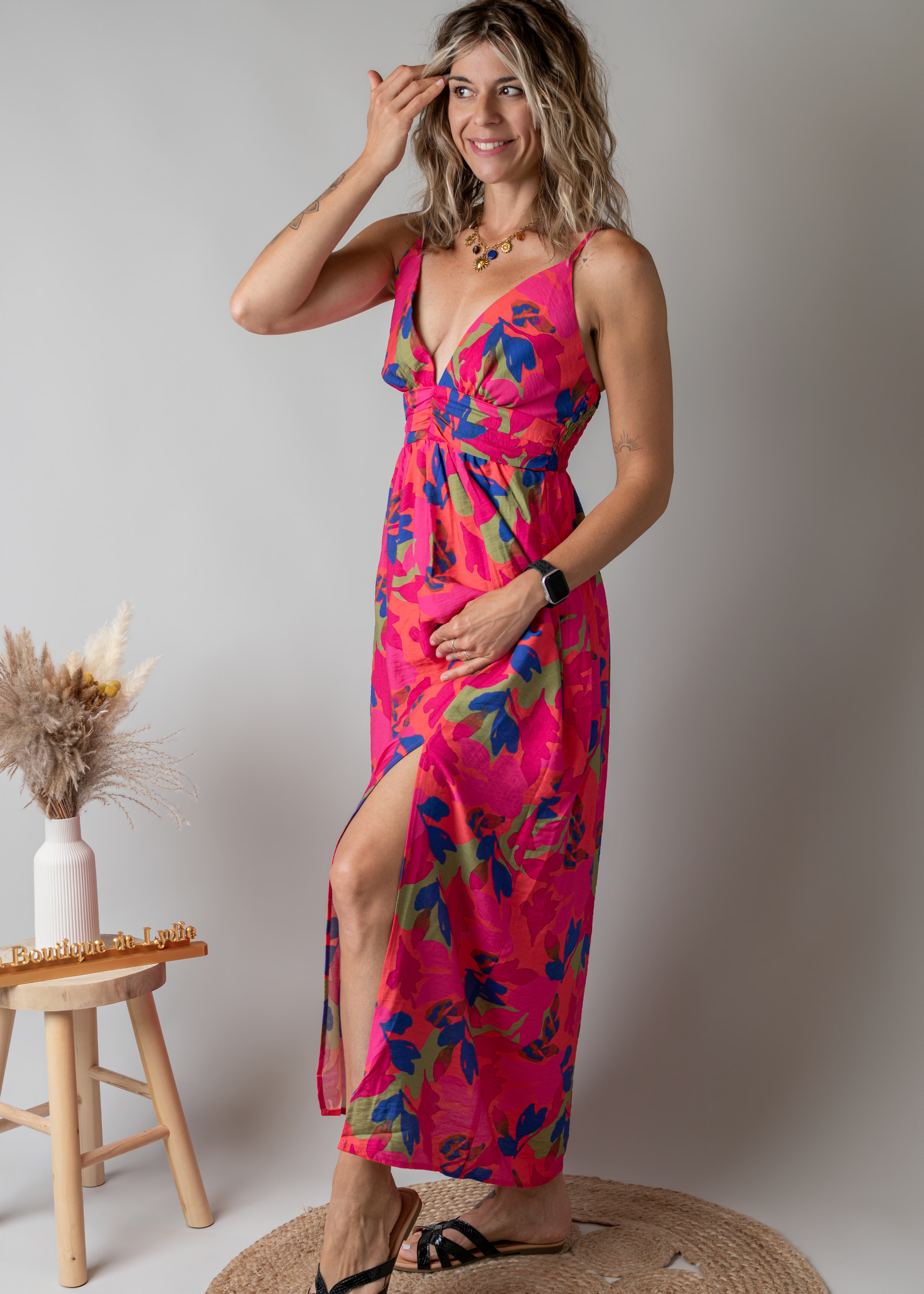 Robe Longue Fleurie Fuchsia la boutique de lydie