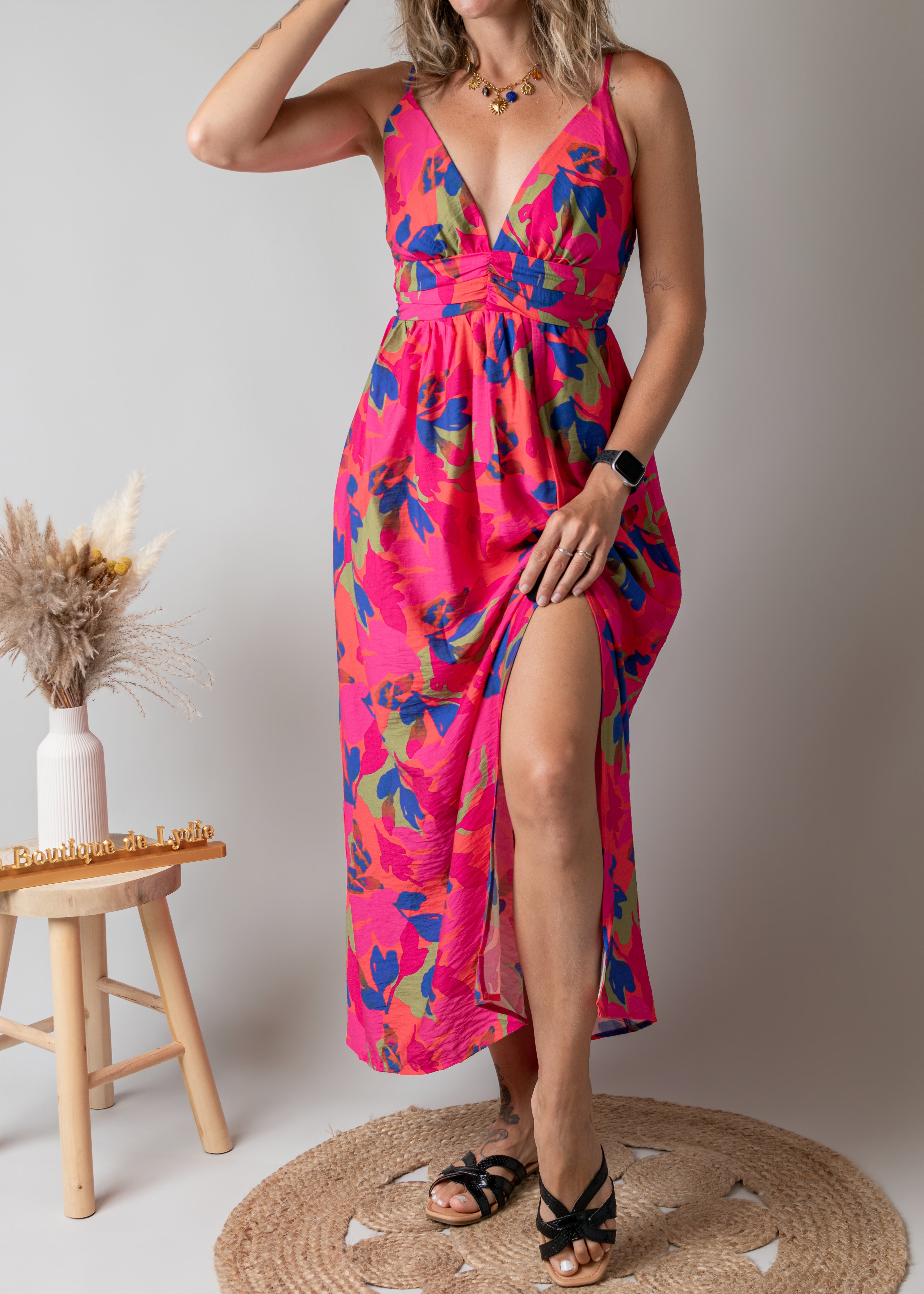 Robe Longue Fleurie Fuchsia la boutique de lydie