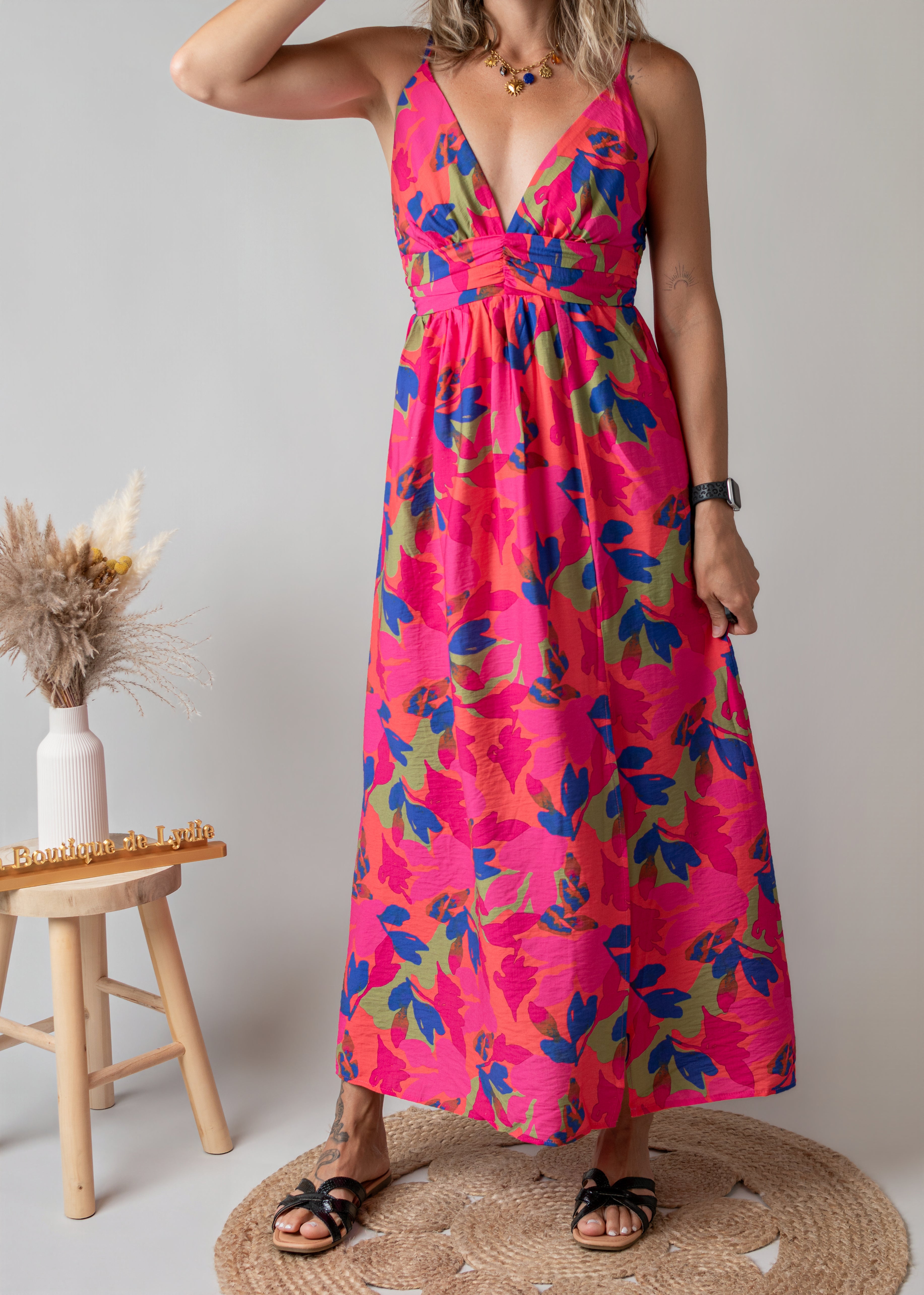 Robe Longue Fleurie Fuchsia la boutique de lydie