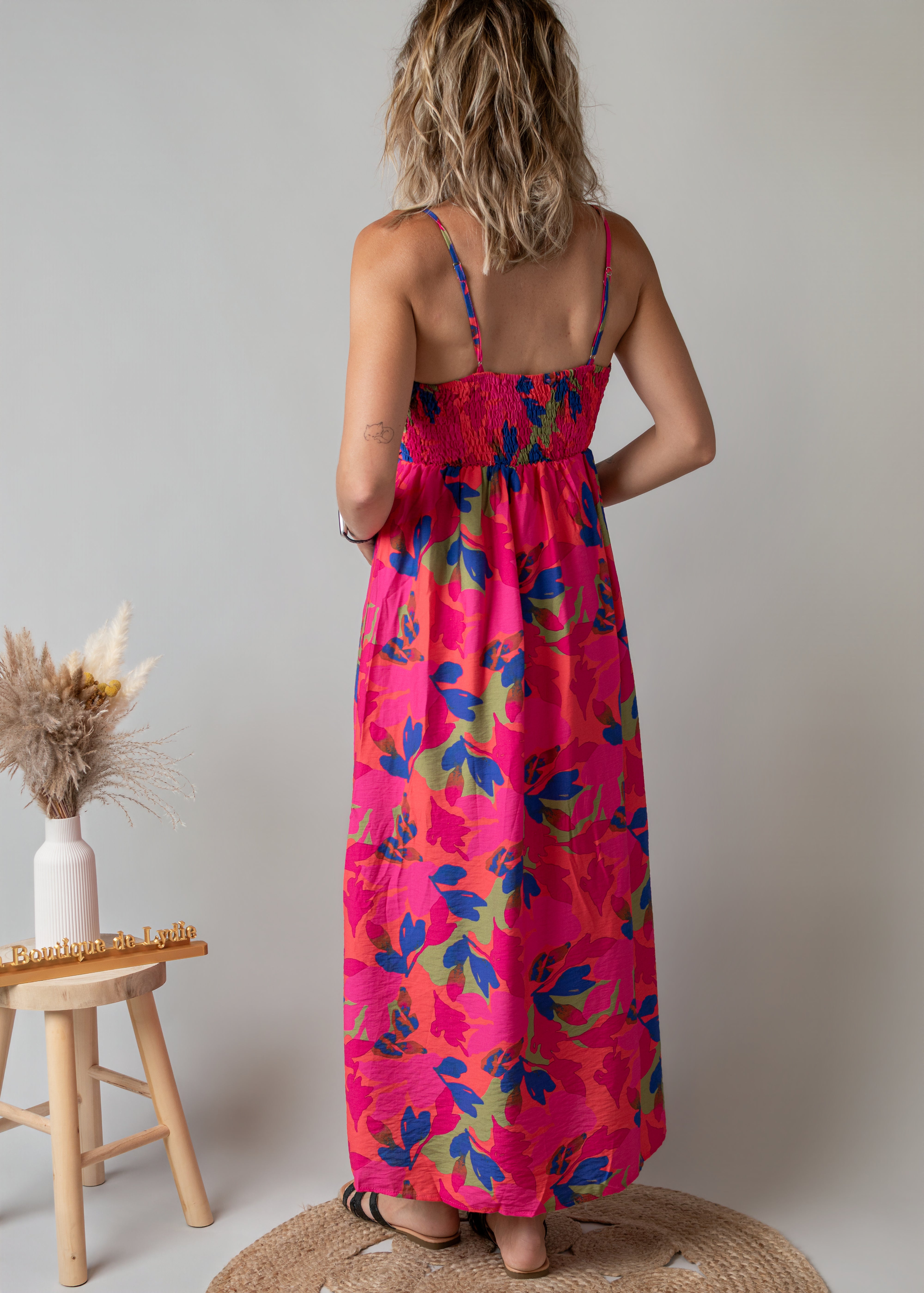 Robe Longue Fleurie Fuchsia