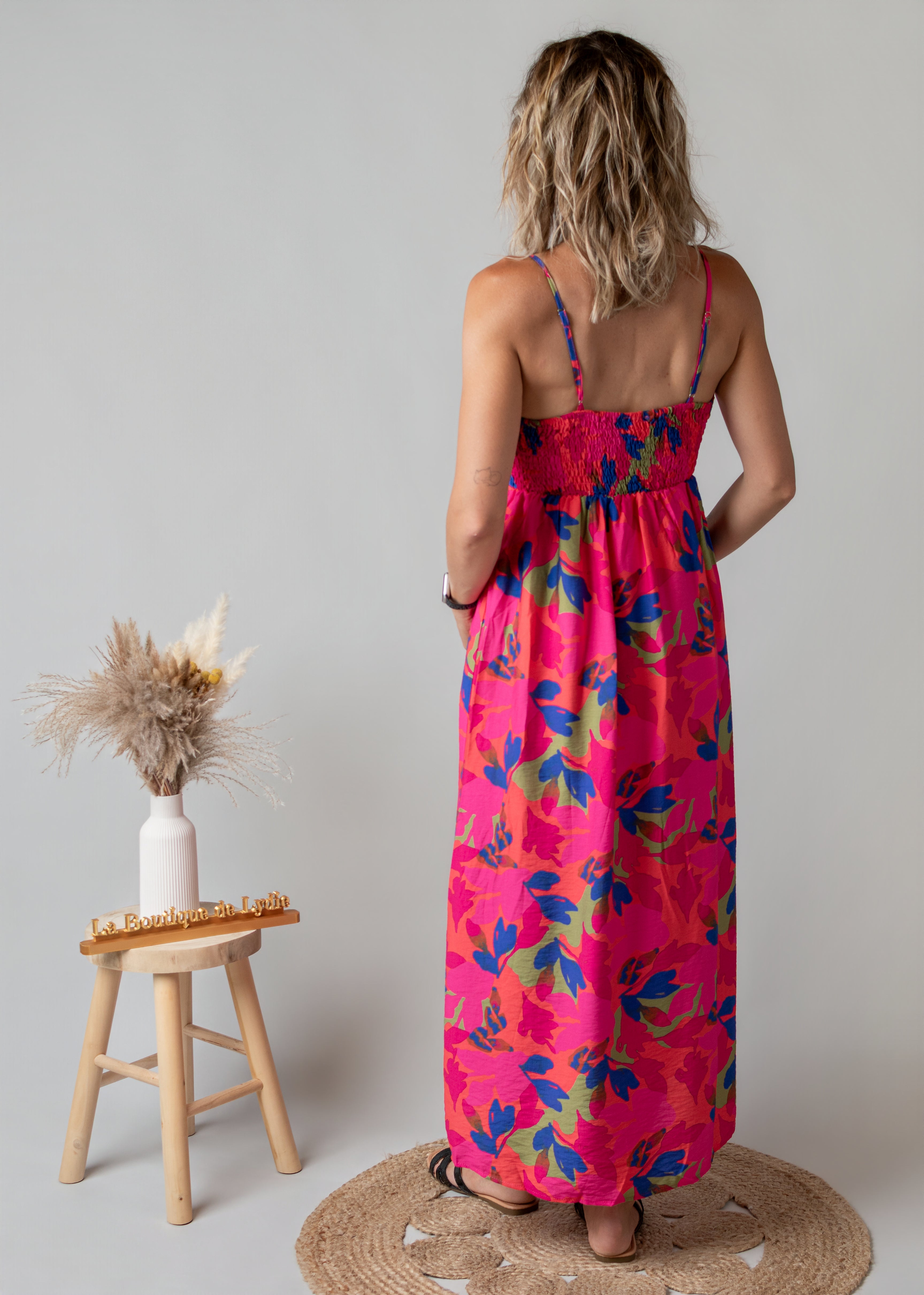 Robe Longue Fleurie Fuchsia
