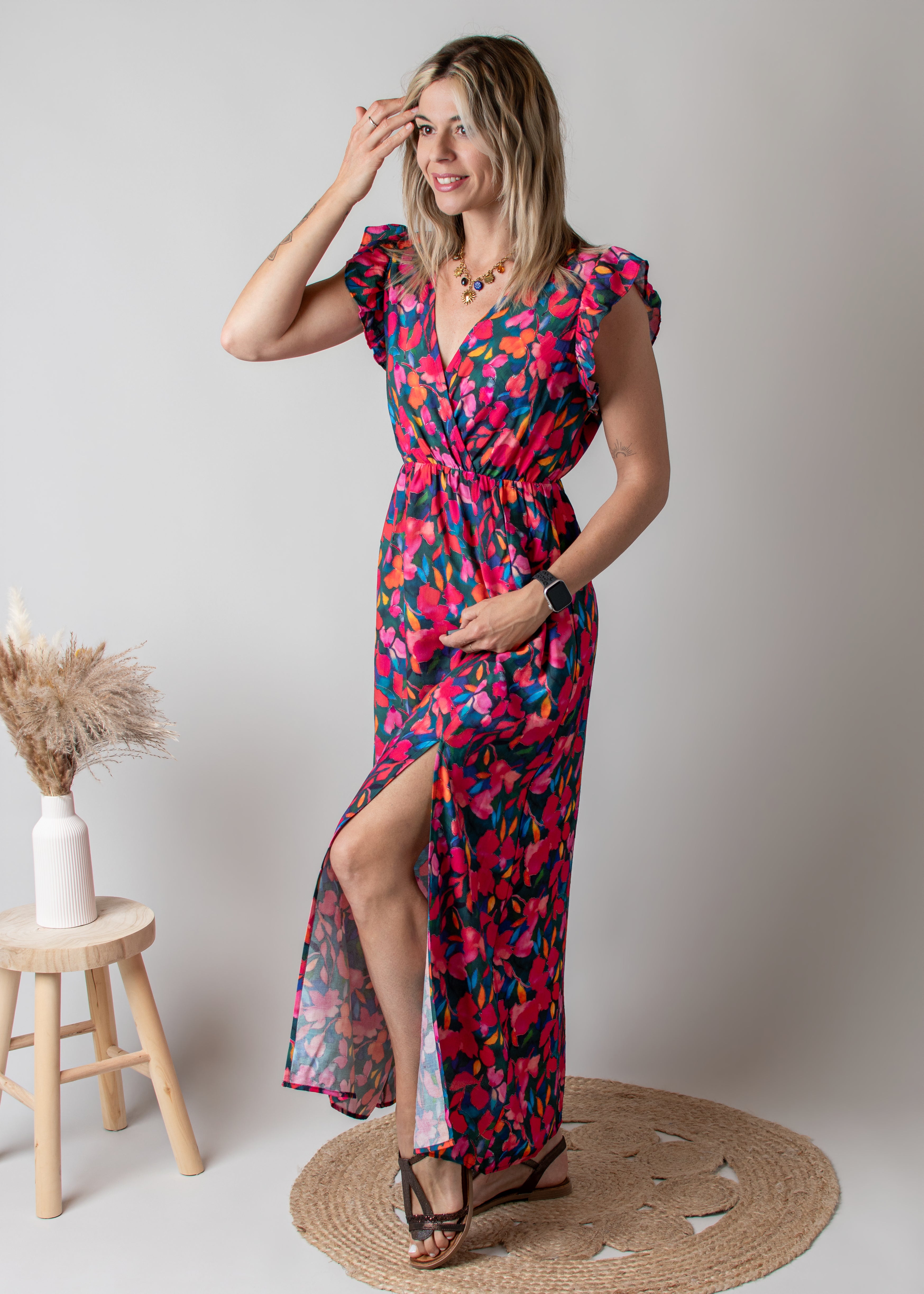 Robe Longue Fleurie Croisée