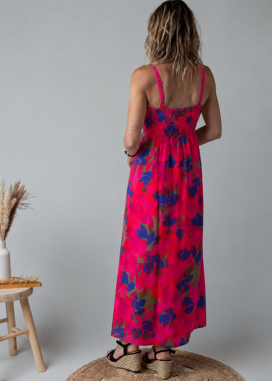 Robe Longue Fleurie Fuchsia