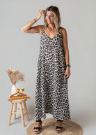 Robe longue en gaze de coton léopard 