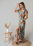 Robe Longue Graphique  – Orange & Verte la Boutique de Lydie