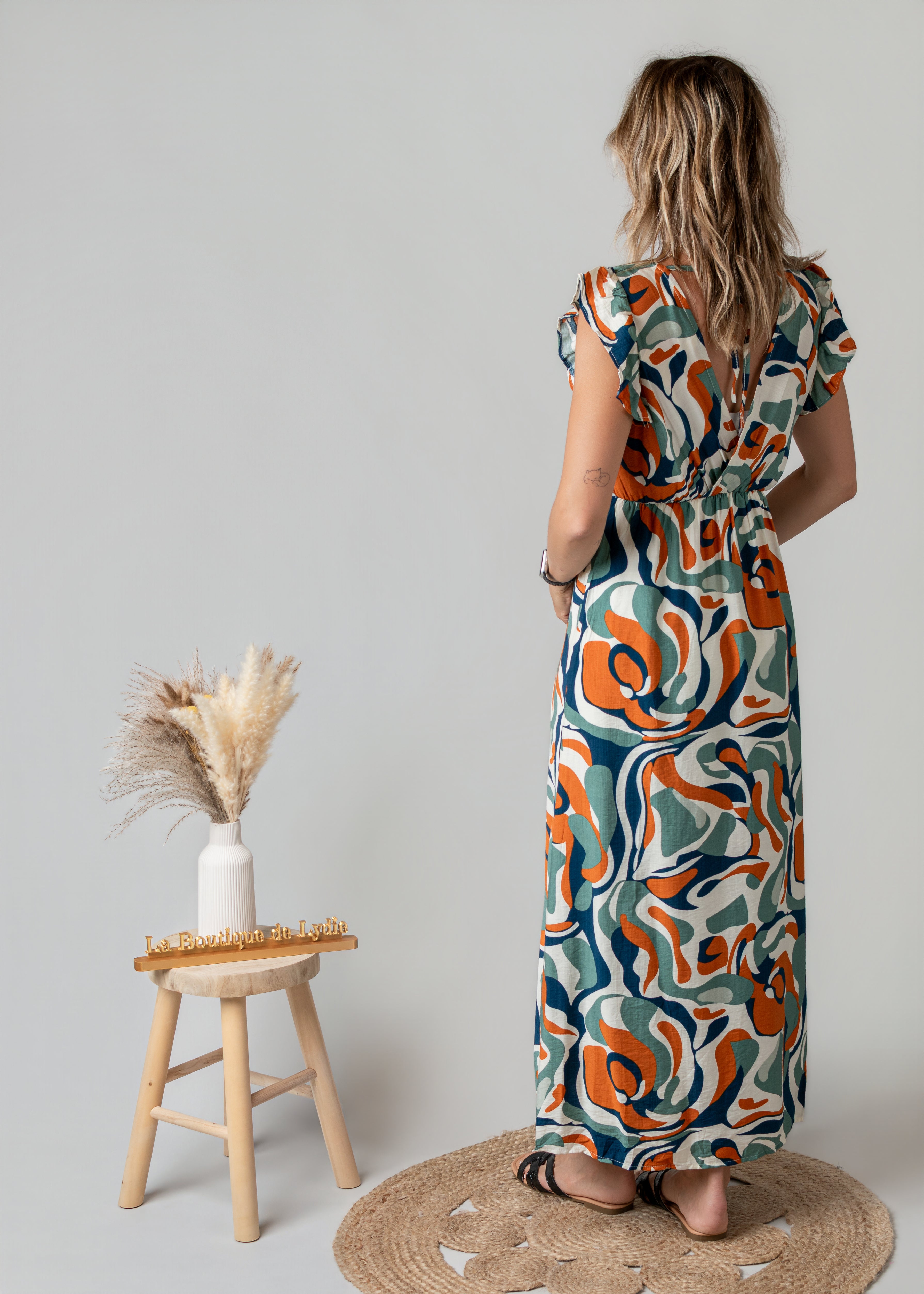 Robe Longue Graphique  – Orange & Verte